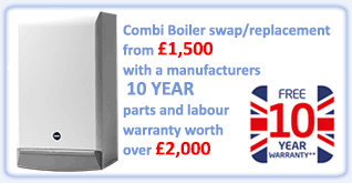 Combi Boiler swap/replacement from 1,450 with a manufacturers 10 YEAR parts and labour warranty worth over 2,000